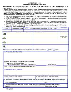 New York Attending Doctor's Request for Medical Authorization Determination