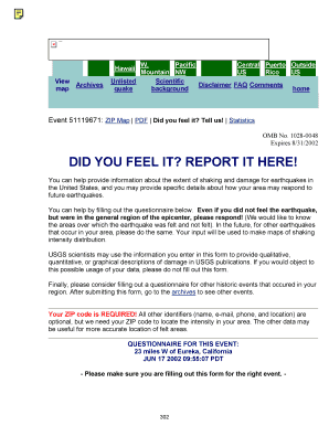 USGS Earthquake Intensity Report Form