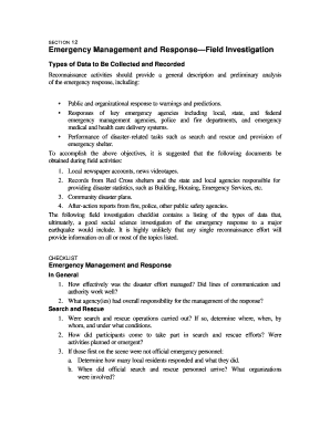 Emergency Management and Response Field Investigation Form