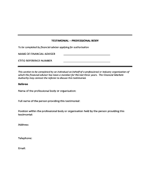 Financial Adviser Testimonial Form