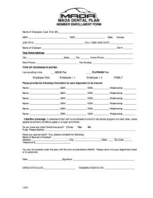 Mada Dental Plan Member Enrollment Form