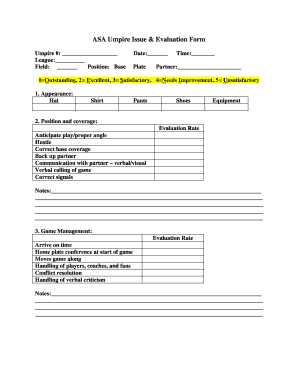 fillable online allensports asa umpire issue evaluation form umpire evaluation form