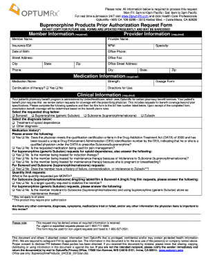 Buprenorphine Products Prior Authorization Request Form