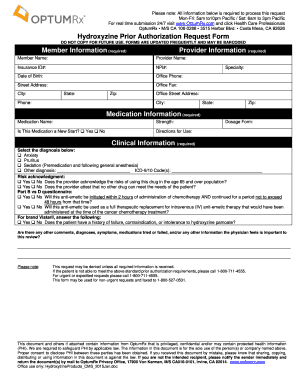 Hydroxyzine Prior Authorization Request Form