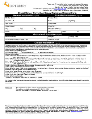 Breast Cancer Prevention Copay Reduction Request Form