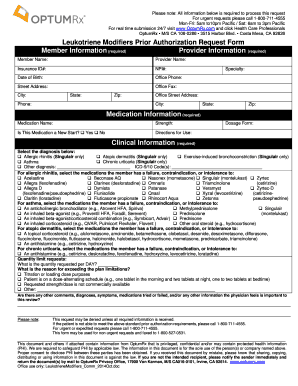 Leukotriene Modifiers Prior Authorization Request Form