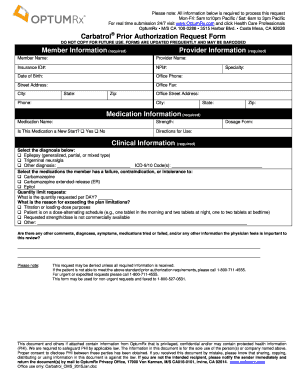Carbatrol Prior Authorization Request Form