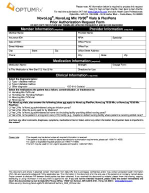 Prior Authorization Request Form for NovoLog