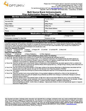 Prior Authorization Request Form for Anticonvulsants