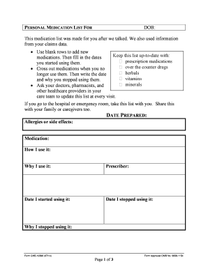 Personal Medication List Form