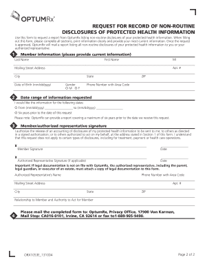 Request for Record of Non-Routine Disclosures of PHI