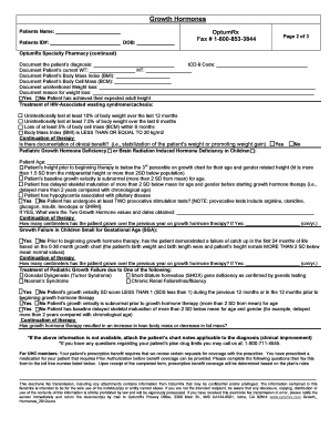 Prior Authorization Request Form for Growth Hormones