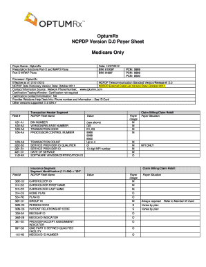 OptumRx NCPDP D.0 Payer Sheet
