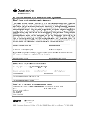Santander Auto Pay Enrollment Form