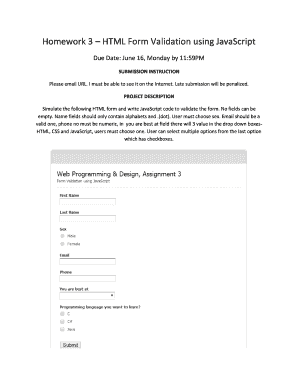 Homework 3 HTML Form Validation using JavaScript