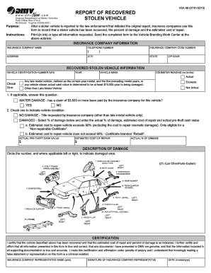 VSA 99 Stolen Vehicle Recovery Report