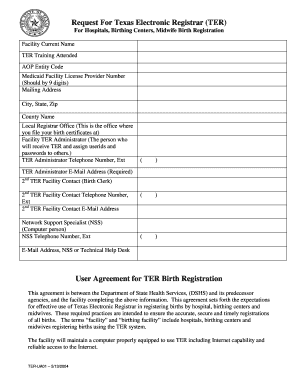 Texas Electronic Registrar Birth Registration Agreement