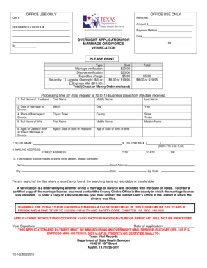 Texas Marriage or Divorce Verification Application