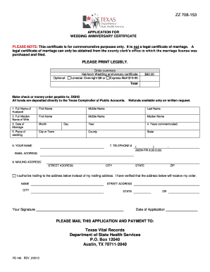 Texas Wedding Anniversary Certificate Application