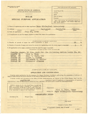 Sugar Purchase Certificate Application