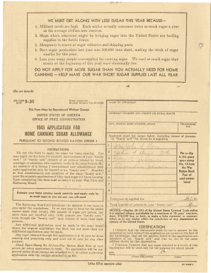 US Home Canning Sugar Allowance Application