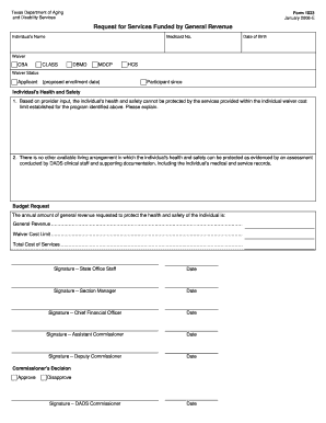 Texas Request for Services Funded by General Revenue