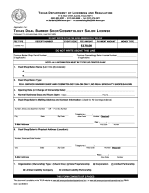 Texas Dual Barber Shop/Cosmetology Salon License Application