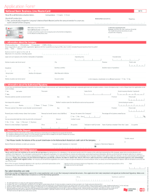 National Bank Business Line MasterCard Application