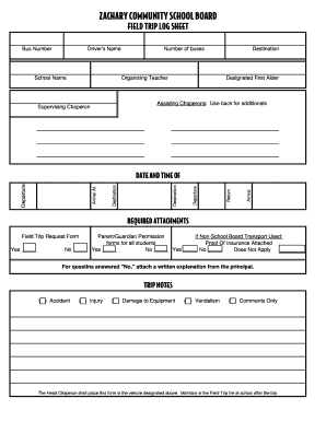 Field Trip Log Sheet