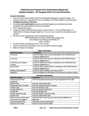 CSHCN Inpatient Surgery Prior Authorization Request
