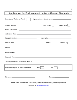 Application for Endorsement Letter