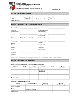 University of Malta Application for Registration