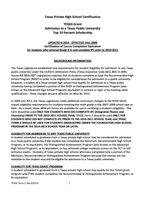 Texas Private High School Certification Form
