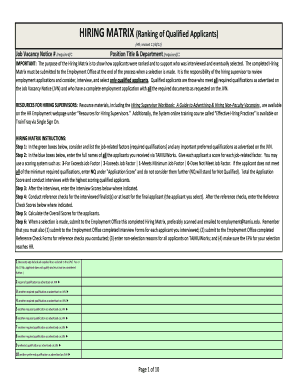 Hiring Matrix for Qualified Applicants