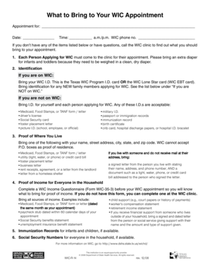 Texas WIC Appointment Checklist
