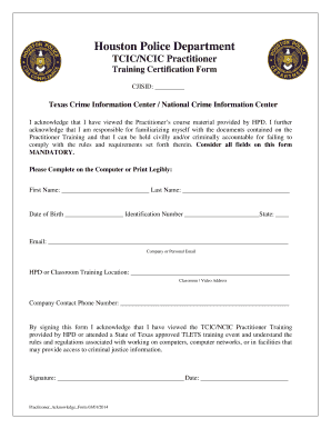 TCIC/NCIC Practitioner Training Certification Form