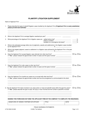 Plaintiff Litigation Supplement Form