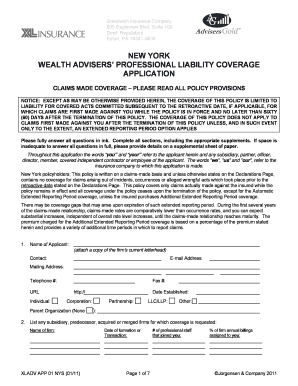 Wealth Advisers' Professional Liability Coverage Application
