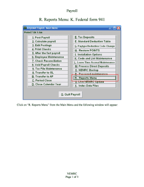 R. Reports Menu: K. Federal form 941 - NEMRC