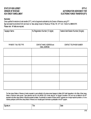 New Jersey EFT1-C Authorization Agreement
