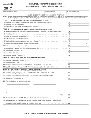 New Jersey Corporation Business Tax Form 306