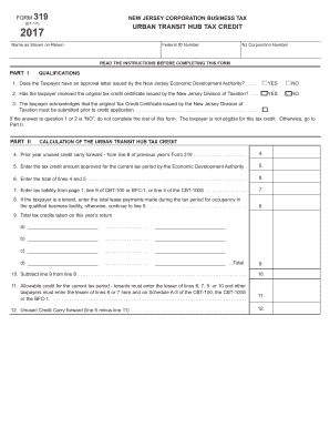 New Jersey Urban Transit Hub Tax Credit Form