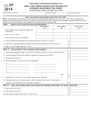 New Jersey Small High-Tech Business Investment Tax Credit Form