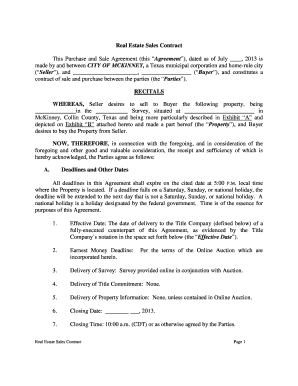 Texas Real Estate Purchase and Sale Agreement