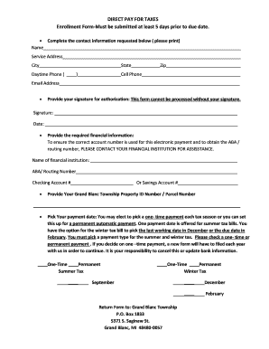 Grand Blanc Township Direct Pay for Taxes Enrollment Form