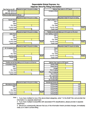 Importer Security Filing (ISF) Form - DGX-Dependable Global Express