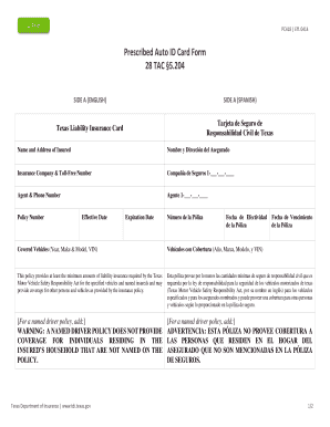 Texas Liability Insurance Card