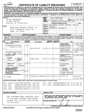 Certificate of Liability Insurance