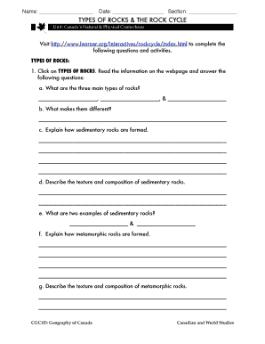 Rock Cycle Worksheet