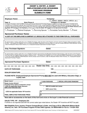 Mitsubishi Employee Purchase Program Eligibility Form